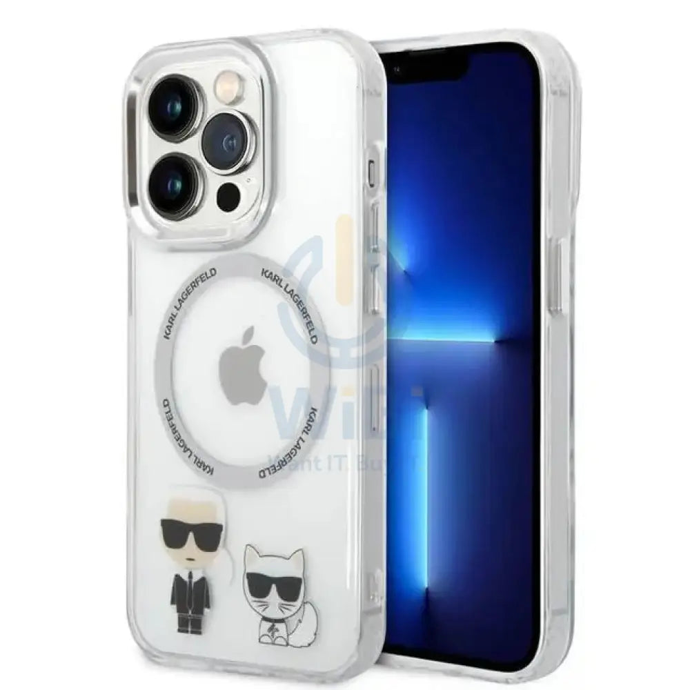 Apple iPhone 14 Pro - Silver Karl Lagerfeld Magsafe PC/TPU Case With Ring Accessories > Mobiles & Tablets > Mobiles