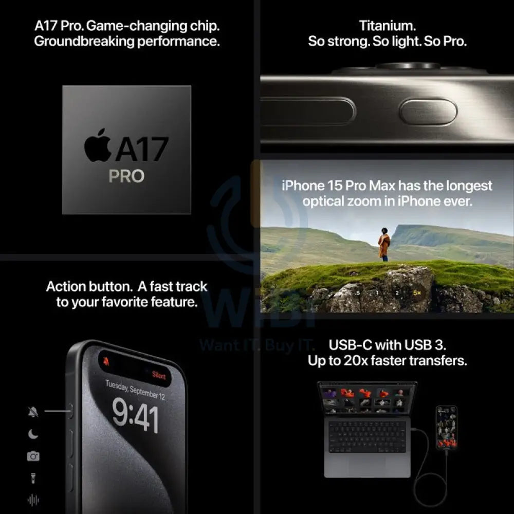 Apple iPhone 15 Pro Max - 256GB / Black Titanium / 5G / 6.7’’ / Middle East Version Mobiles & Tablets > Mobiles