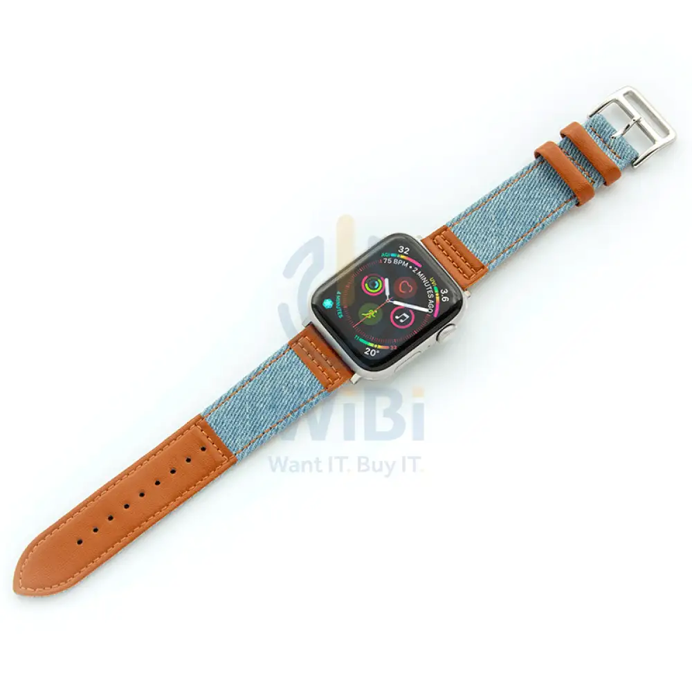 Apple Watch Bands 42/44/45/49mm - Light Blue Jean With Black Leather Accessories > Smart Watches > Straps