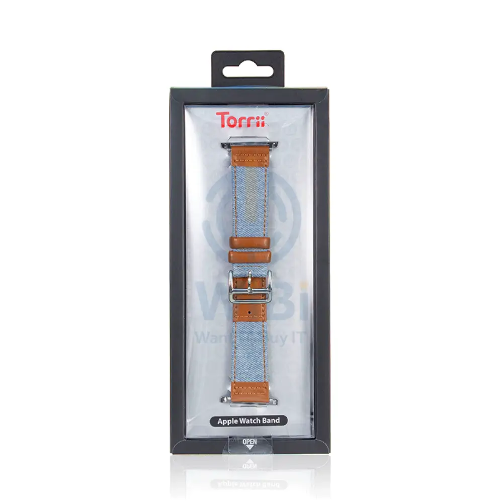 Apple Watch Bands 42/44/45/49mm - Light Blue Jean With Black Leather Accessories > Smart Watches > Straps