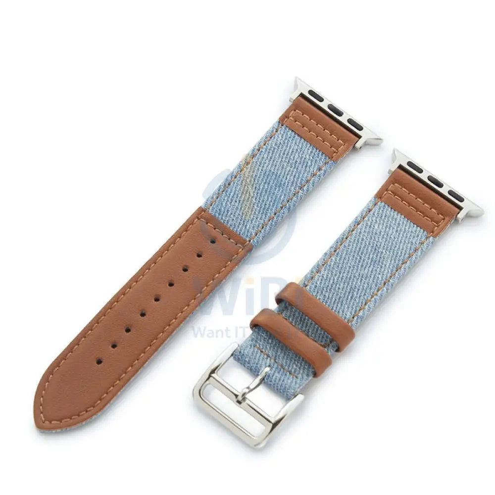 Apple Watch Bands 42/44/45/49mm - Light Blue Jean With Black Leather Accessories > Smart Watches > Straps