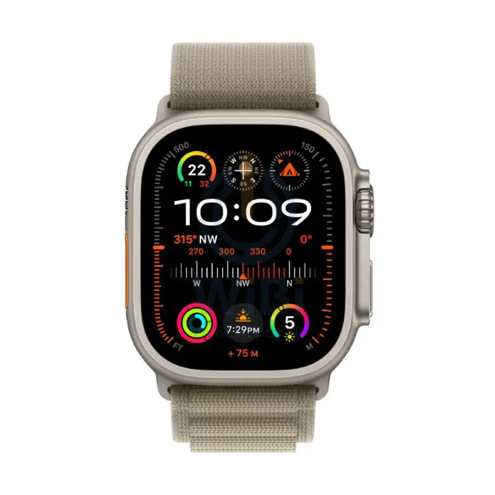 ابل ساعة ألترا 2 - LTPO OLED / 64 جيجابايت / 49 مم / بلوتوث / بلوتوث واي-فاي خلوي / متوسط / تيتانيوم زيتوني ألبي