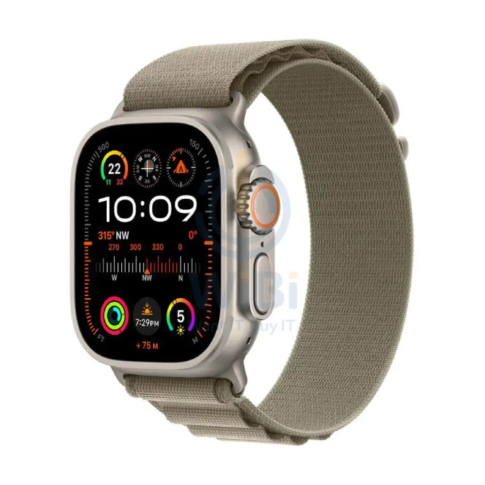 ابل ساعة ألترا 2 - LTPO OLED / 64 جيجابايت / 49 مم / بلوتوث / بلوتوث واي-فاي خلوي / متوسط / تيتانيوم زيتوني ألبي