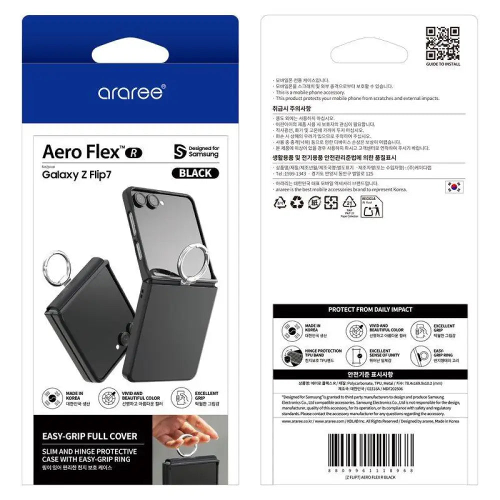 Araree Aero Flex Case With Finger Ring Holder - Samsung Galaxy Z Flip 7 / Black Accessories > Mobiles & Tablets >