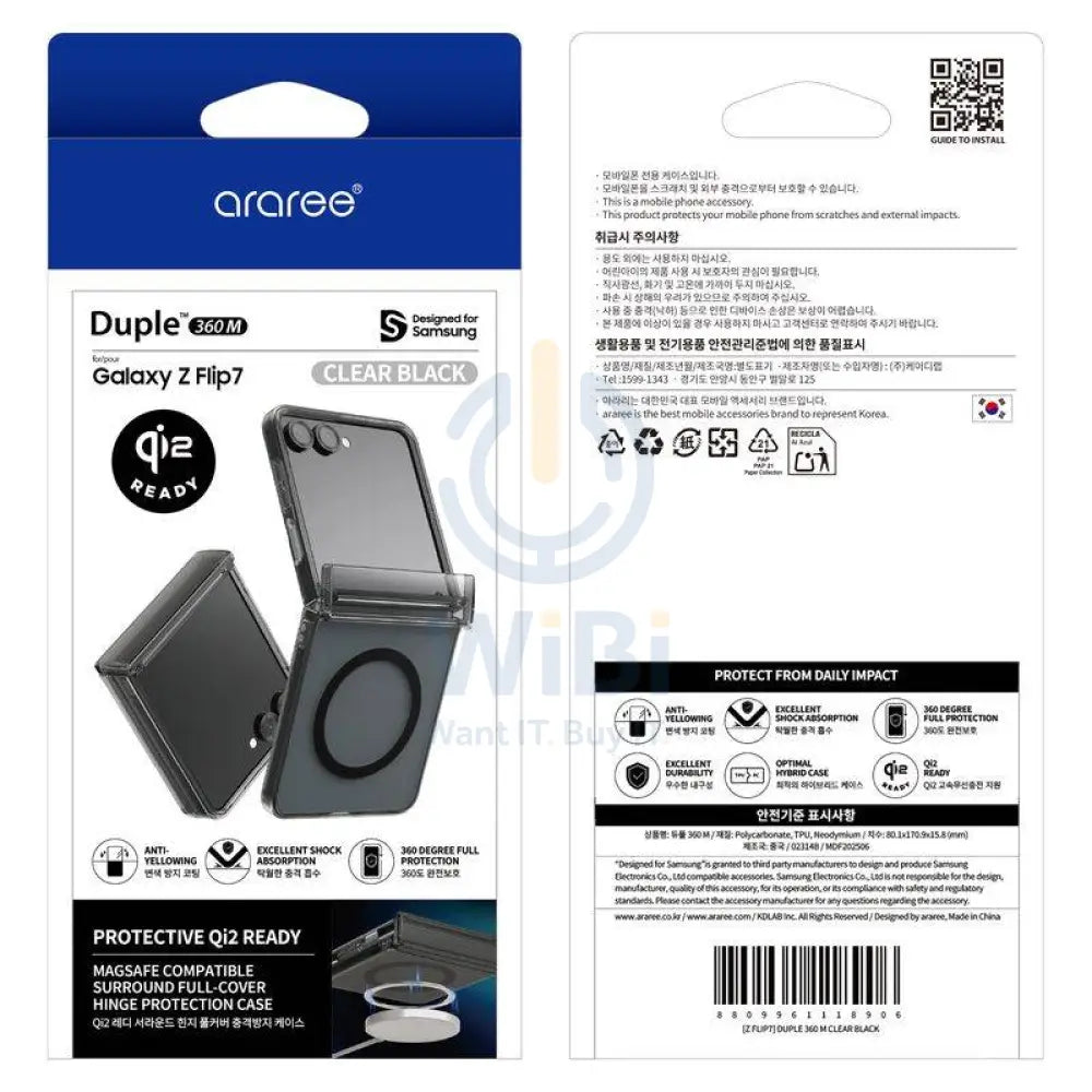 Araree Duple 360 Magsafe With Hinge Protection Case - Samsung Galaxy Z Flip 7 / Clear/Black Accessories > Mobiles &