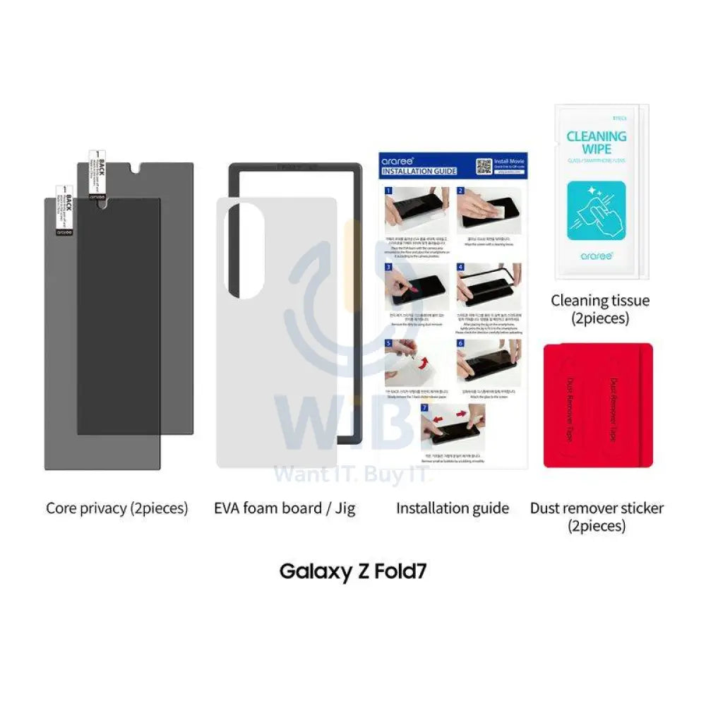 Araree Subcore Front Screen Protector Tempered Glass - Samsung Galaxy Z Fold 7 / Privacy / Pack Of 2 Accessories >