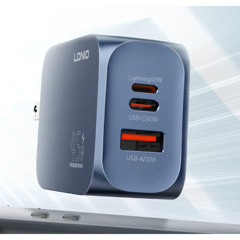 LDNIO Q6 Super Fast Charger - 45W / USB-A / USB-C / Lightning / UK Plug