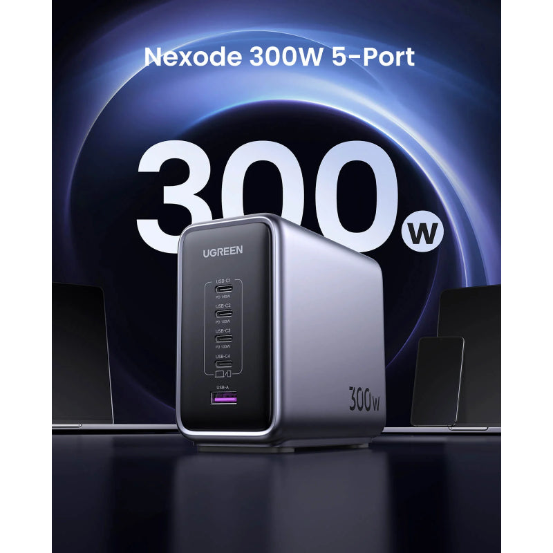UGREEN Nexode 300W 5-Port PD GaN Fast Charger UK - Space Grey