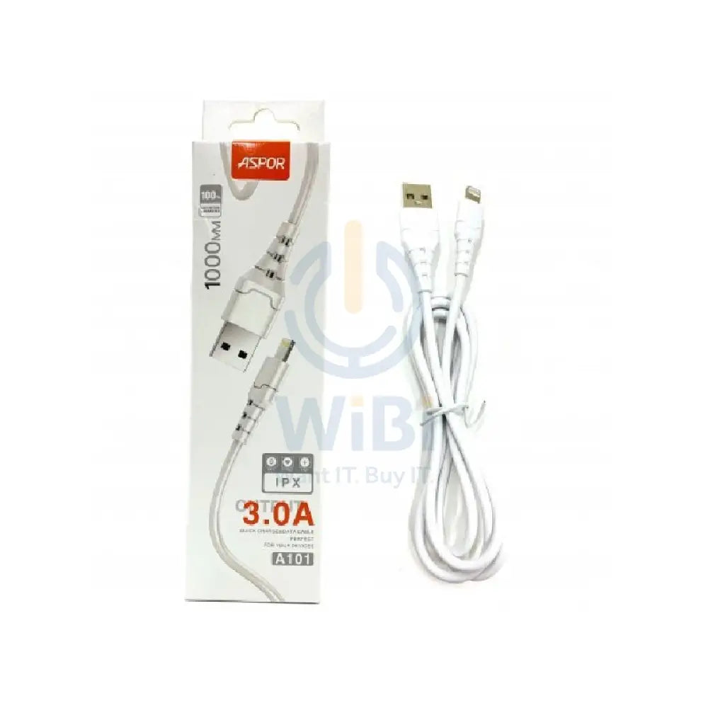 Aspor A101 Quick Charge & Data Cable - Lightning / 1 Meter / White Accessories > Cables & Converters > Cables