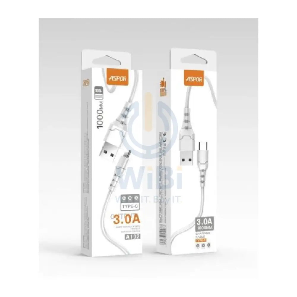 Aspor A102 USB-C Fast Charging Data Cable - 3A / 1 Meter / White Accessories > Cables & Converters > Cables