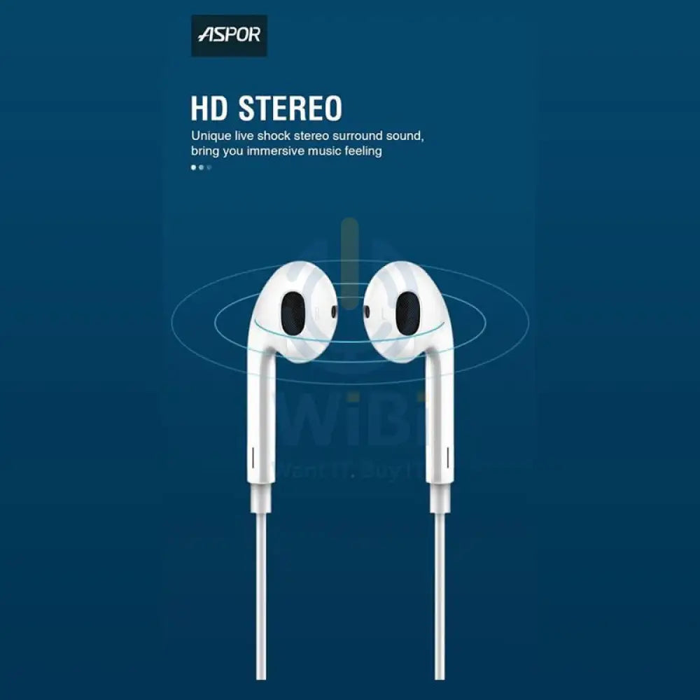 Aspor A215 Wired Earphone - Wired / 1.2 Meters / USB-C / White Accessories > Audio > Headphones > Offer Zone