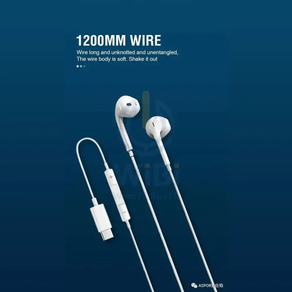 Aspor A215 Wired Earphone - Wired / 1.2 Meters / USB-C / White Accessories > Audio > Headphones > Offer Zone
