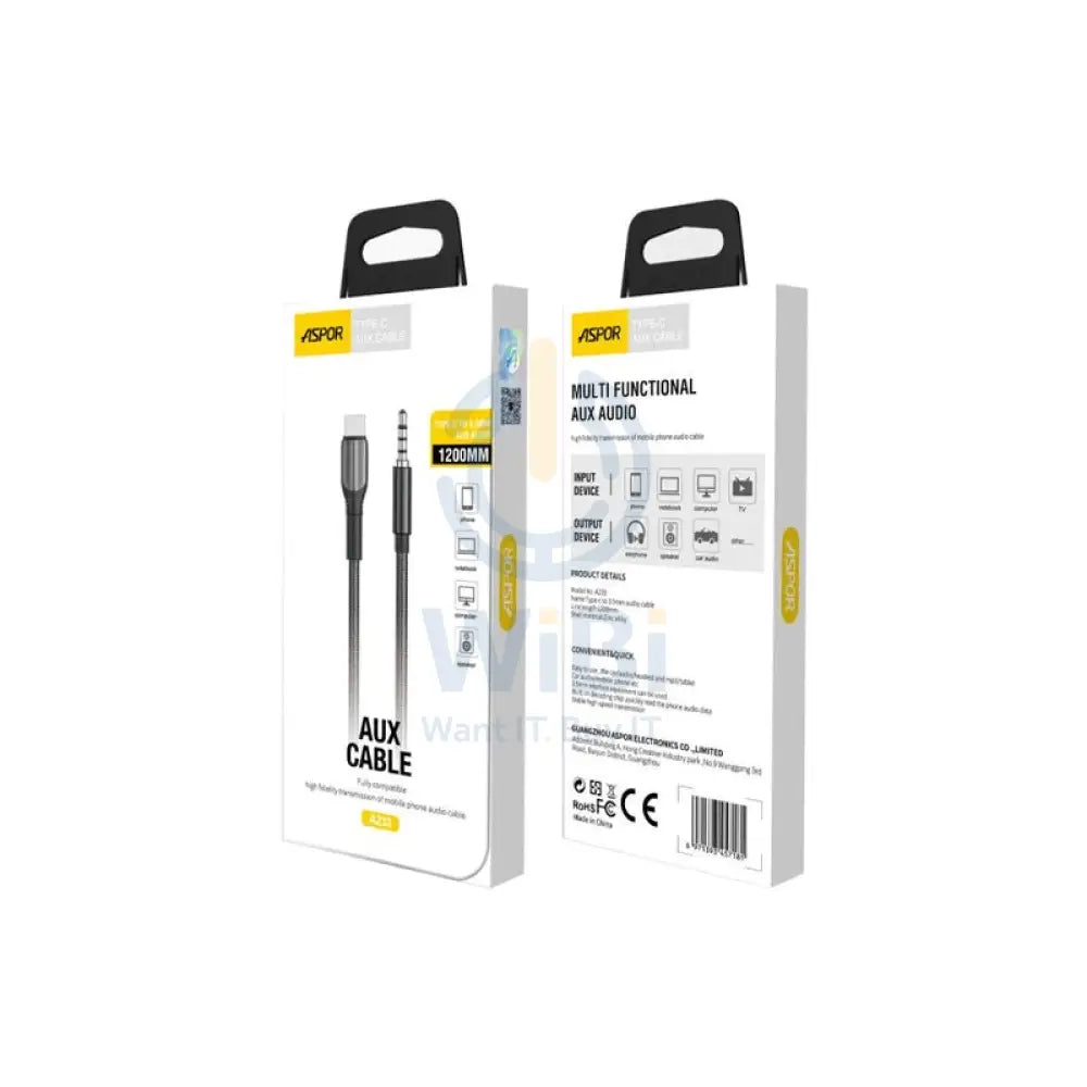 Aspor A233 Type-C Audio Cable - 3.5mm / 1.2 Meter / Black Accessories > Cables & Converters > Cables > Offer Zone