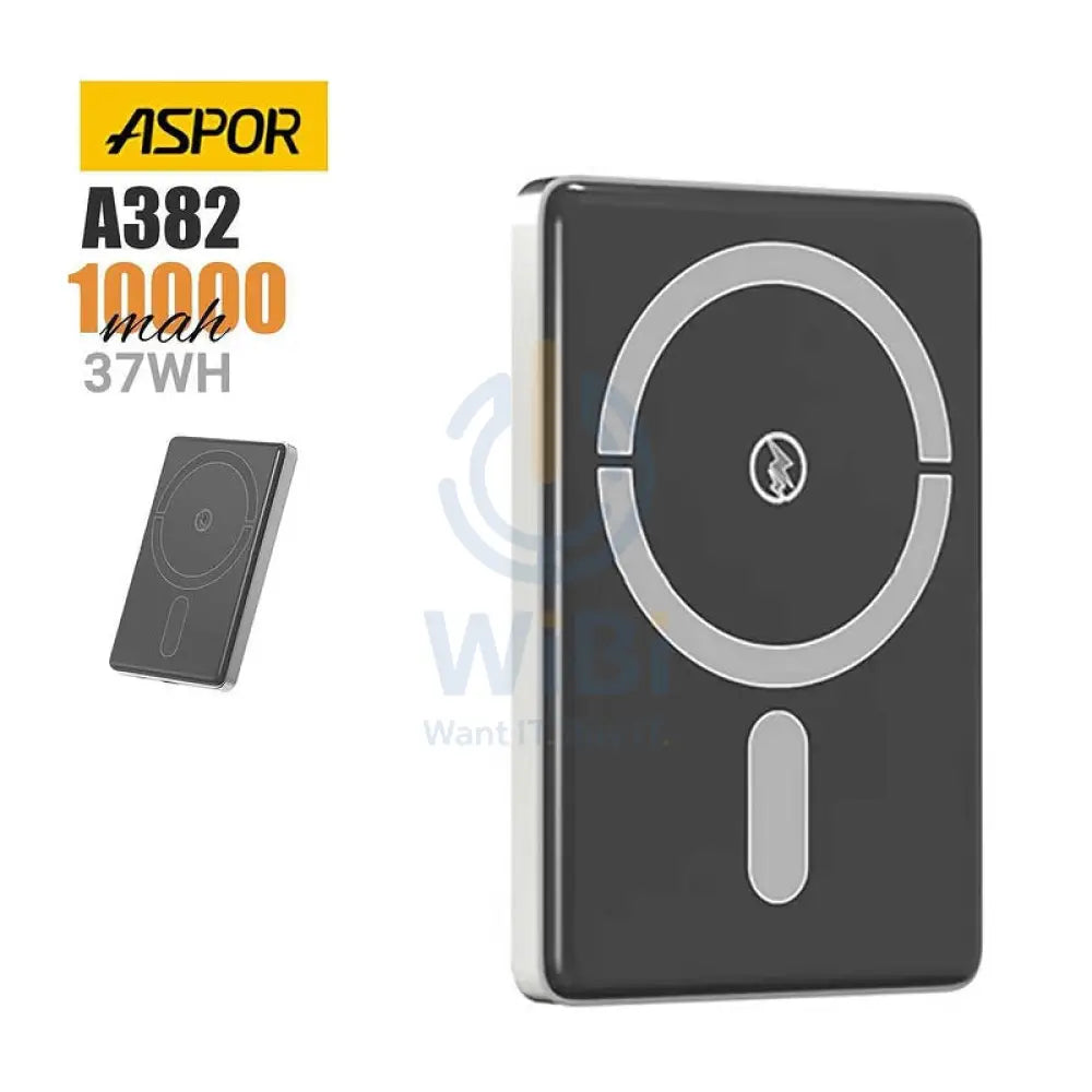 Aspor A382 Wireless Magnetic Portable Power Bank - 10,000mAh / Black Accessories > Power Bank