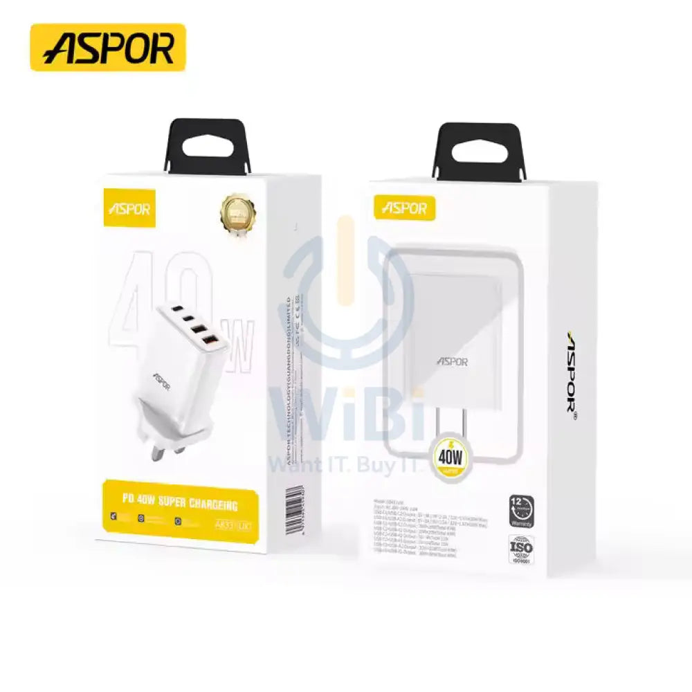 Aspor A833 40W PD Super Power Fast Charger - 40W / White / US Plug Accessories > Power Adapters > Offer Zone