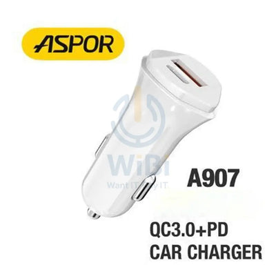 Aspor A907 Power Delivery Fast Car Charger - 20W / White
