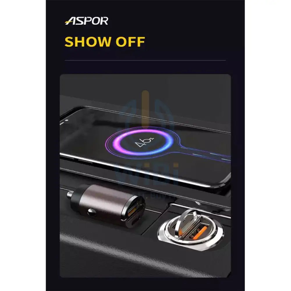 Aspor A908 Power Delivery Fast Car Charger - 30W / Black