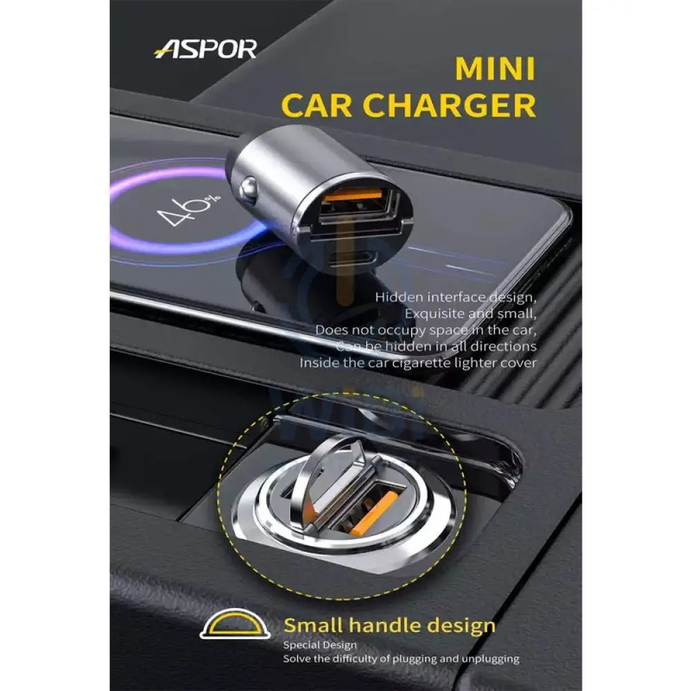 Aspor A908 Power Delivery Fast Car Charger - 30W / Black