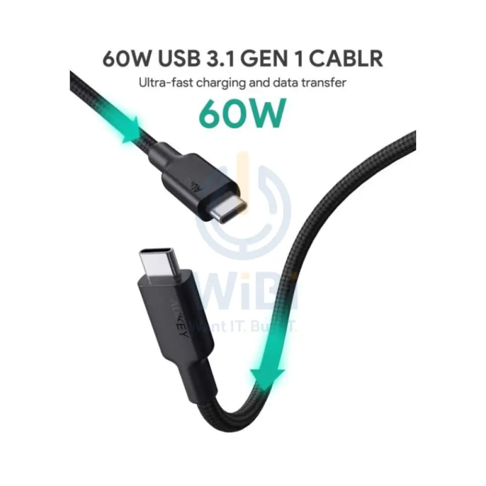 AUKEY Braided Nylon USB 3.1 Gen1 USB-C to USB-C - 2M / 60W / Black Accessories > Cables & Converters > Cables