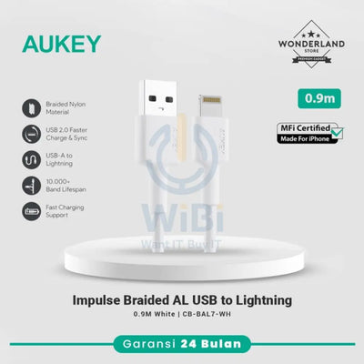 AUKEY Nylon Braided MFI USB-A to Lightning Cable - 0.9m / White Accessories > Cables & Converters > Cables > Offer Zone