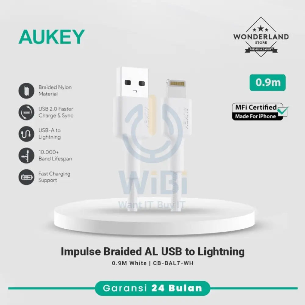 AUKEY Nylon Braided MFI USB-A to Lightning Cable - 0.9m / White Accessories > Cables & Converters > Cables > Offer Zone