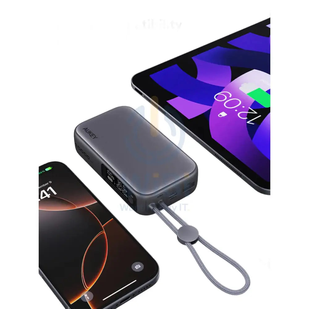 AUKEY PB Y47 Spark Sling Power Bank with Built in USB C Cable 30W / 10,000mAh / USB C / Grey Accessories > Power Bank