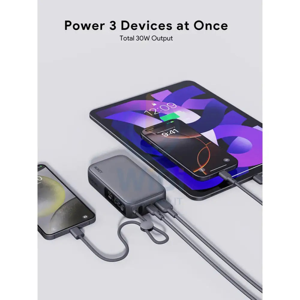 AUKEY PB Y47 Spark Sling Power Bank with Built in USB C Cable 30W / 10,000mAh / USB C / Grey Accessories > Power Bank