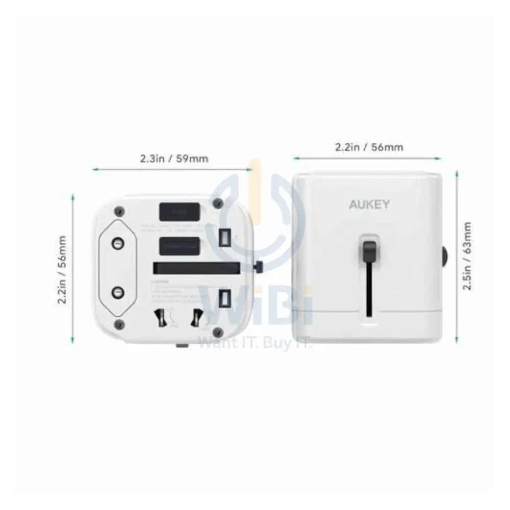 Aukey PD Universal Travel Adapter - USB-A / USB-C / White Accessories > Power Adapters