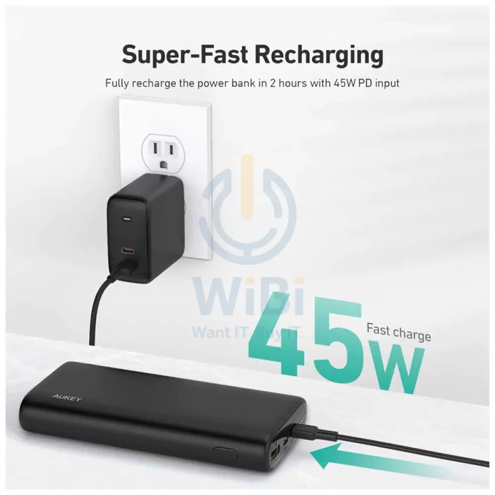 AUKEY Power Bank Fast Charge - 65W / 20,000mAh / Black Accessories > Power Bank