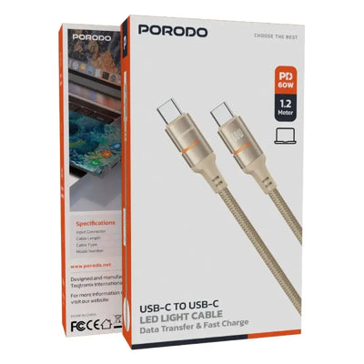 Porodo Braided LED Light Cable - USB-C / 1.2 Meter / Gold