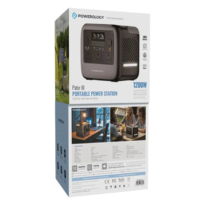 Powerology Pater III Portable Power Station - 1200W / 945Wh / USB-C / USB-A / Gray