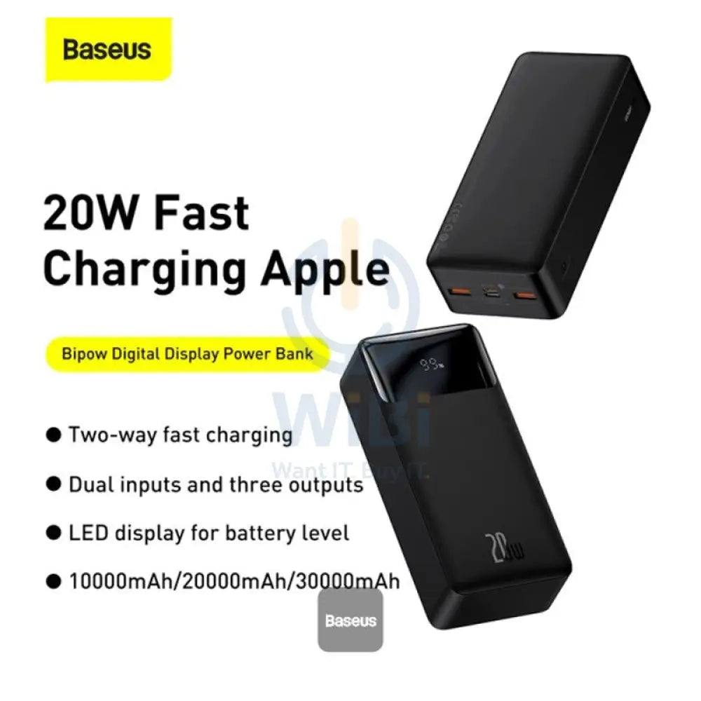 Baseus BiPow Digital Display Power Bank - 30000mAh / 20W / Black Accessories > Power Bank > Offer Zone