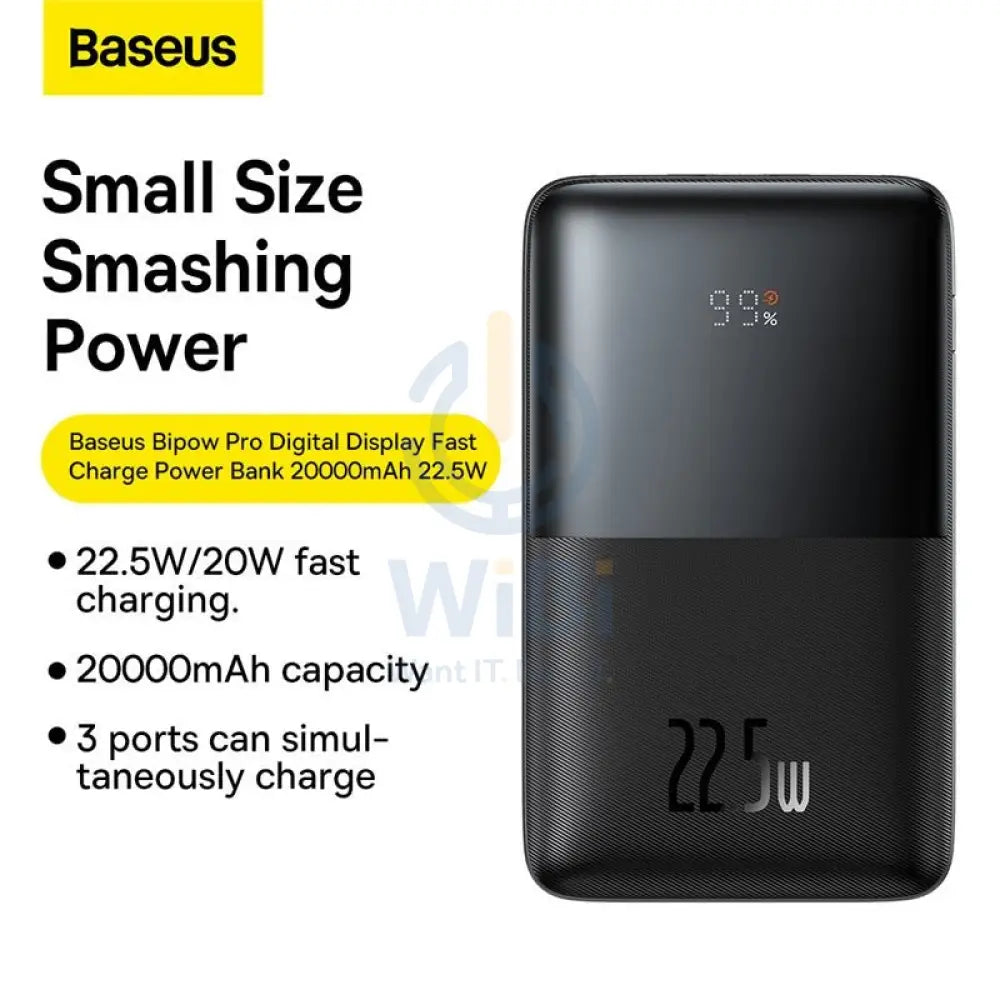 Baseus Bipow Pro Digital Display Fast Charge Power Bank - 20000mAh/ 22.5W/ Black Accessories > Power Bank > Offer Zone