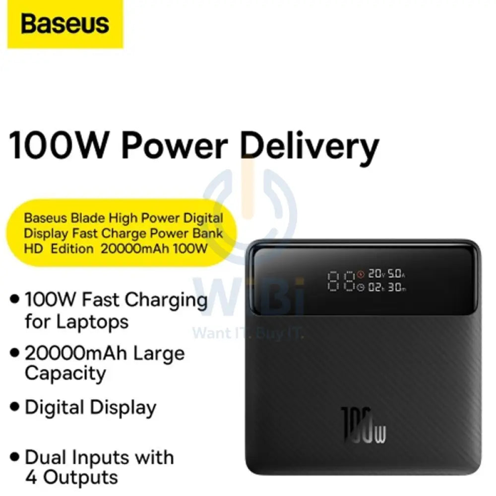 Baseus Blade Power Digital Display HD Edition Power Bank - 100W PD/ 20000mAh/ Black Accessories > Power Bank > Offer