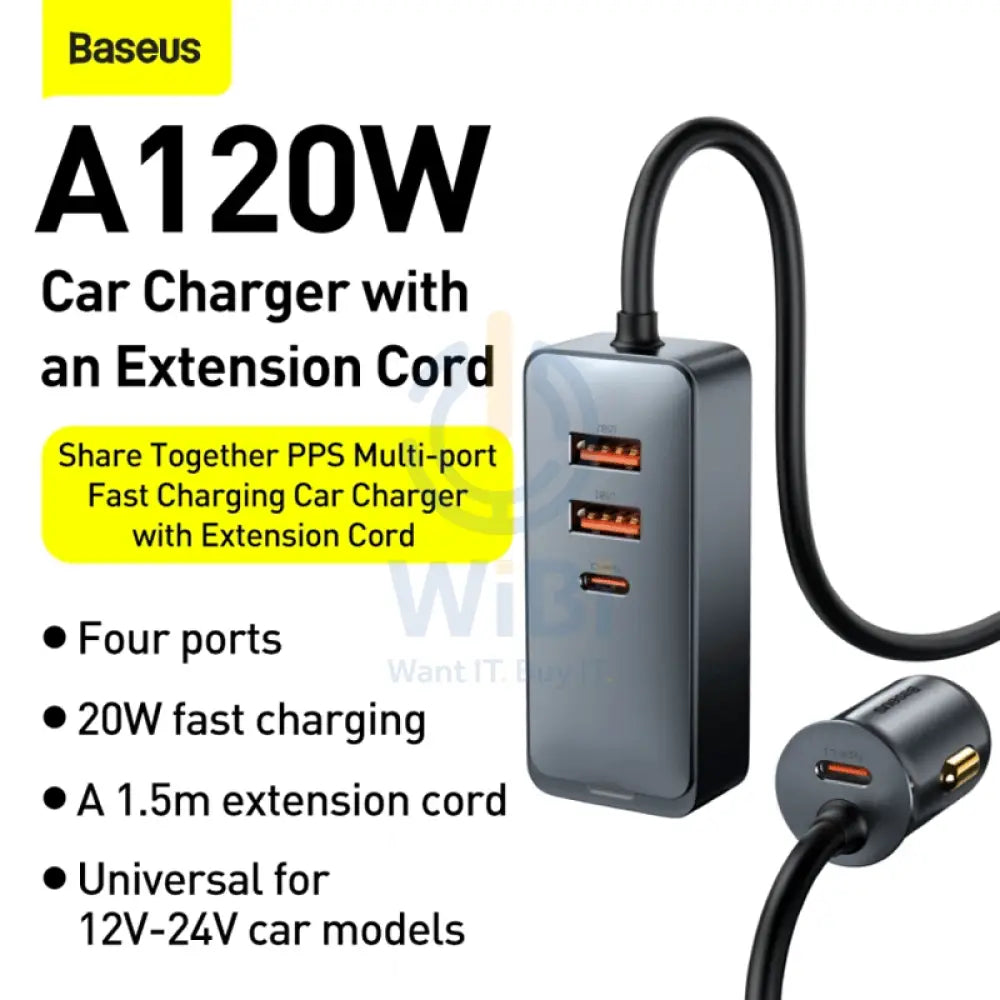 Baseus Car Charger - 2 x USb / 2 x Type-C - 120W / Gray Accessories > Power Adapters