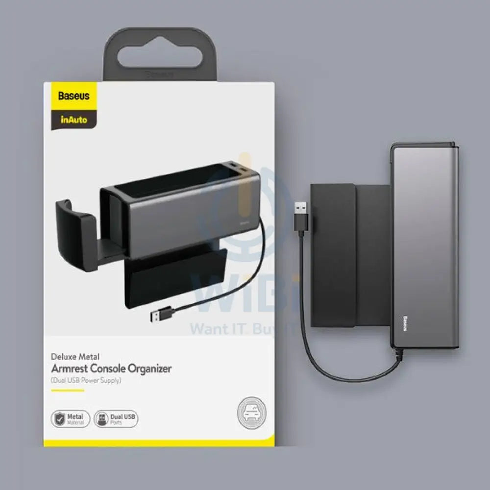 Baseus Deluxe Metal Armrest Console Organizer dual USB power supply - Black Accessories > Smart Devices