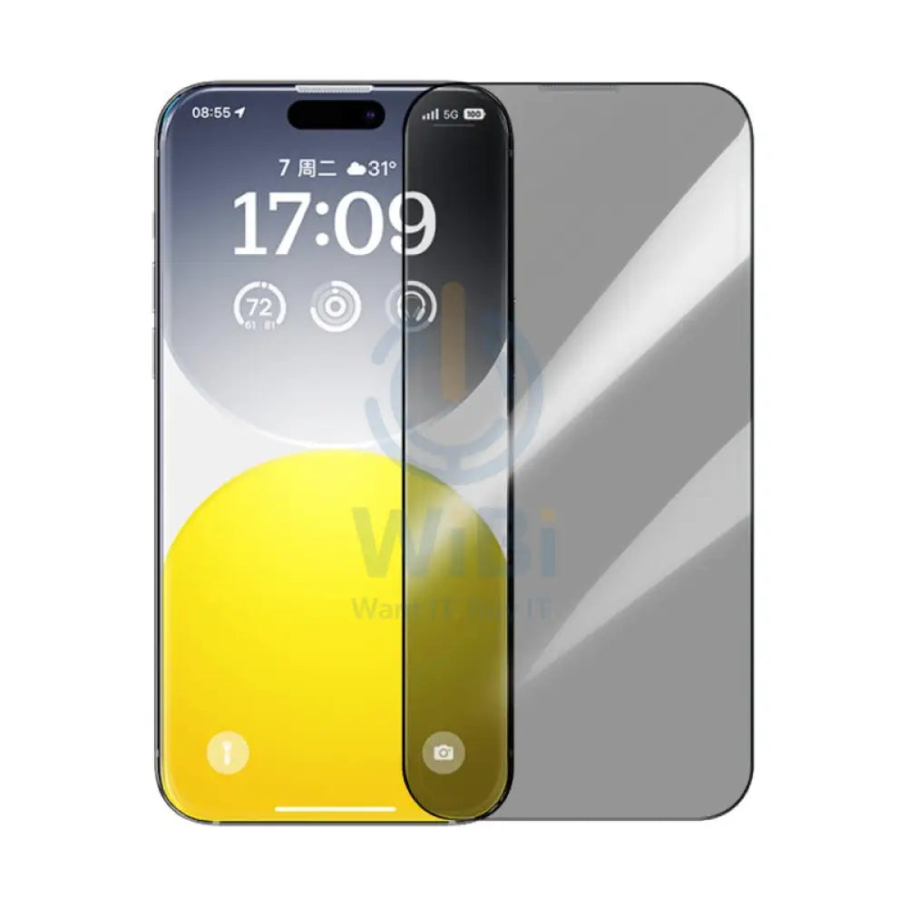 Baseus Diamond Series Full Coverage Privacy Glass Screen Protector - Apple iPhone 15 Pro / Privacy Accessories >