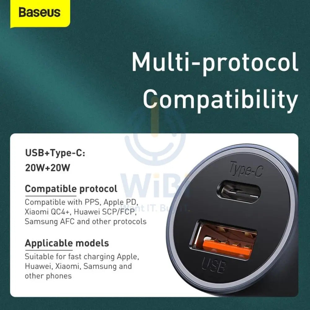 Baseus Golden Contactor Pro Car Charger USB and Type C - 40W / Black