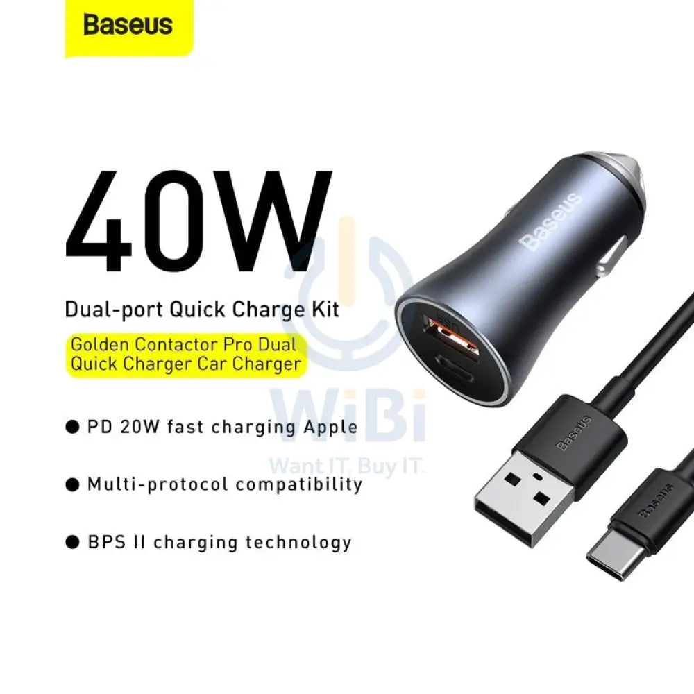 Baseus Golden Contactor Pro Car Charger USB and Type C - 40W / Black