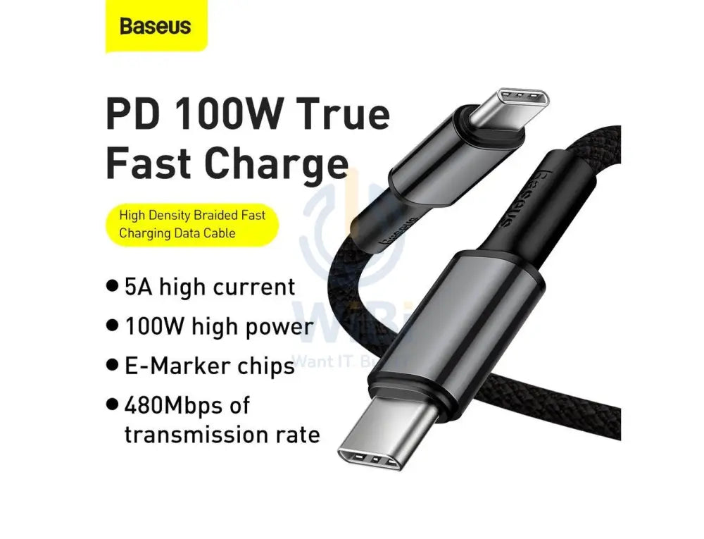 Baseus High Density Braided Fast Charging Data Cable - Type-C / 100W / 2 Meter / Black Accessories > Cables &