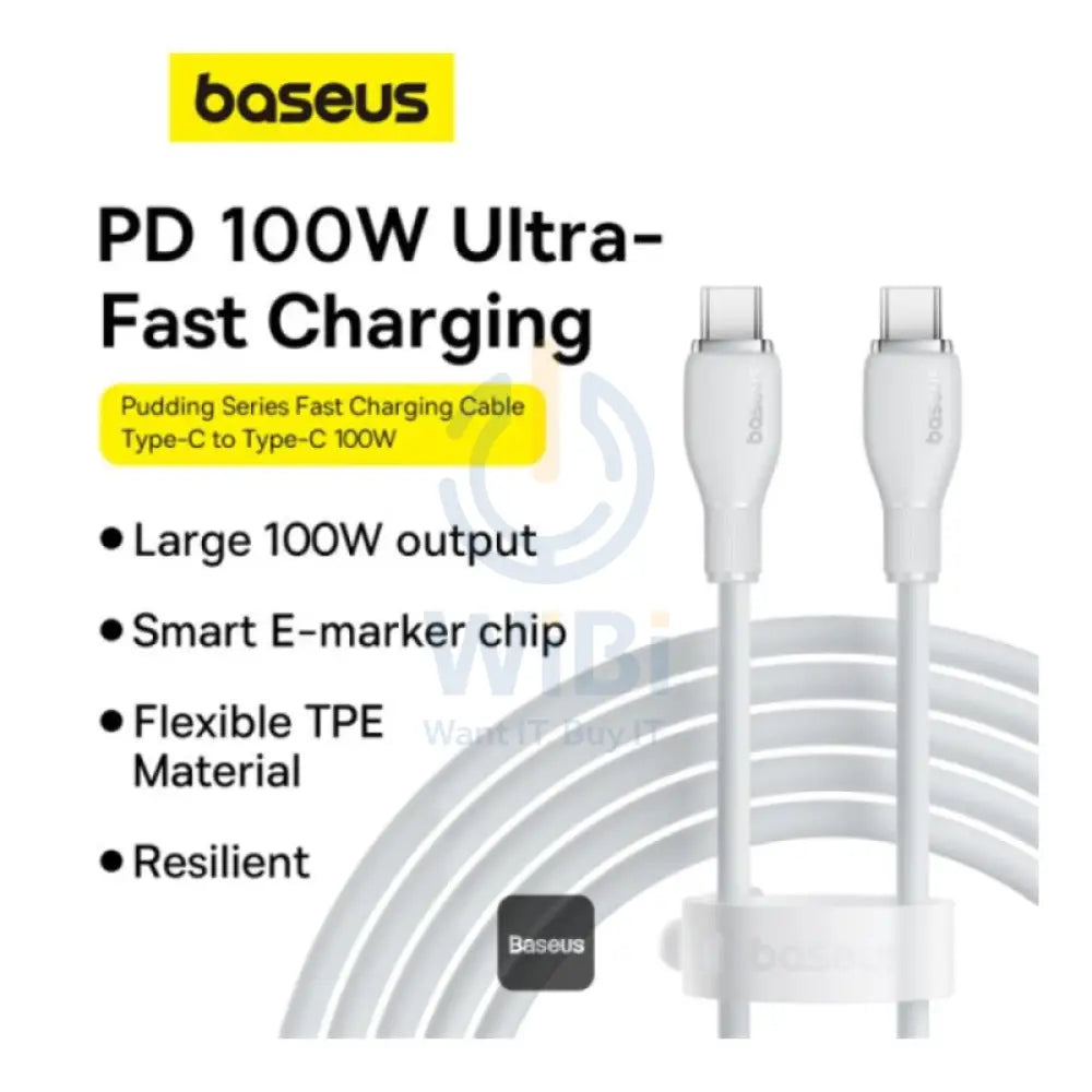 Baseus Pudding Series Fast Charging Cable - 1.2M / USB-C / 100W / Stellar White Accessories > Cables & Converters >
