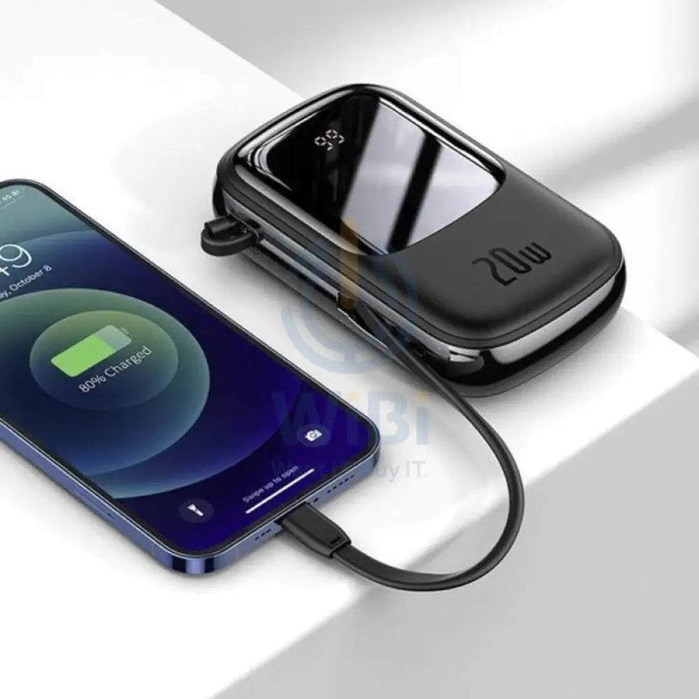 Baseus Q pow Digital Display 3A IP iphone Cable - 10000 mAh / Black