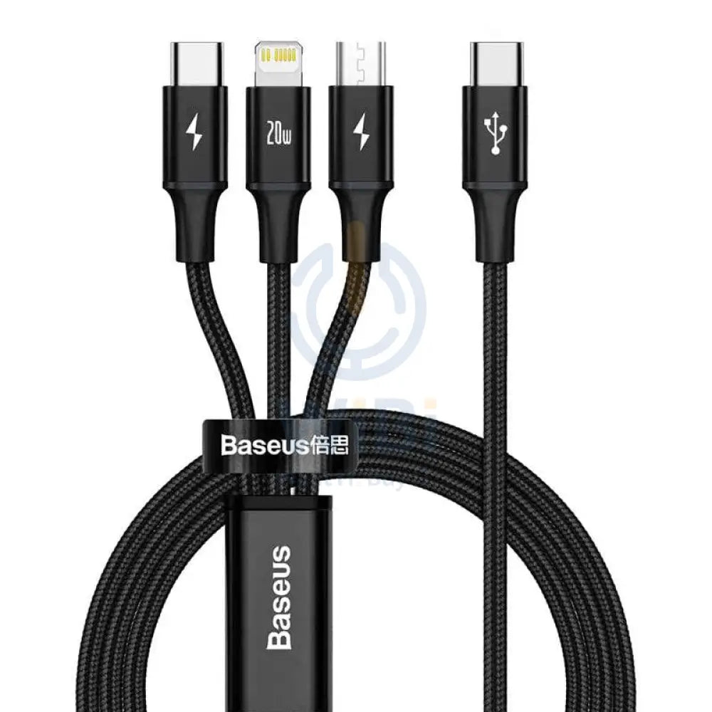 Baseus Rapid Series 3-in-1 Fast Charging Data Cable - Lightning / Type C / Micro USB Cable / 1.5 Meter / Black
