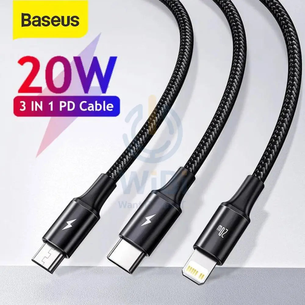 Baseus Rapid Series 3-in-1 Fast Charging Data Cable - Lightning / Type C / Micro USB Cable / 1.5 Meter / Black