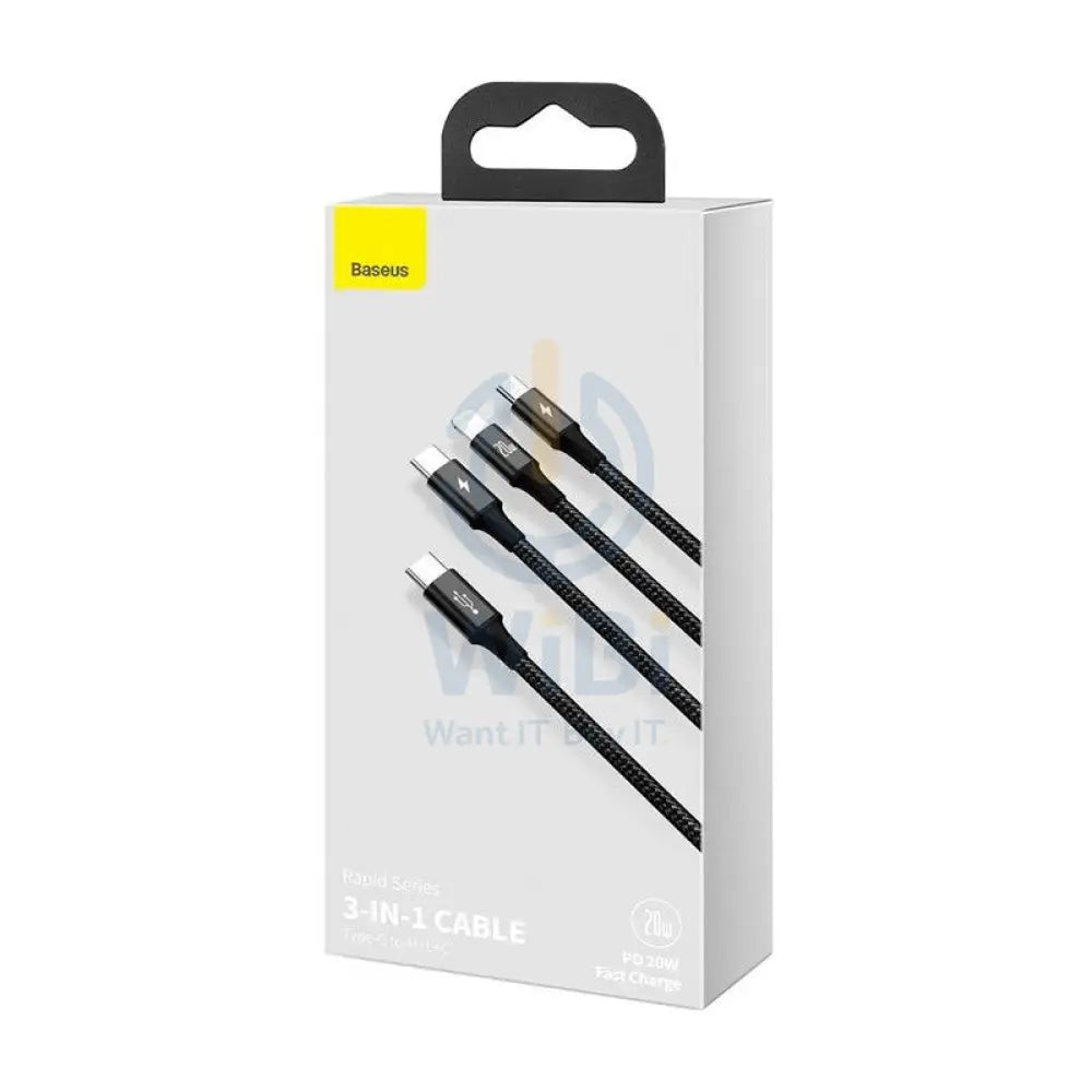 Baseus Rapid Series 3-in-1 Fast Charging Data Cable - Lightning / Type C / Micro USB Cable / 1.5 Meter / Black