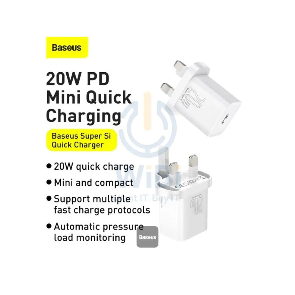 Baseus USB C Plug PD 3.0 Fast Charger - 20W / White Accessories > Power Adapters