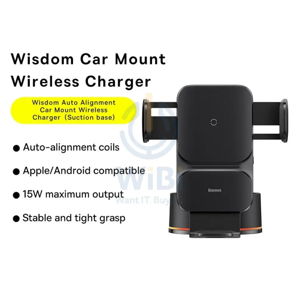 Baseus Wisdom Auto Alignment Wireless Charger - Car Mount / QI 15W / Suction base / Black Accessories > Mobiles &