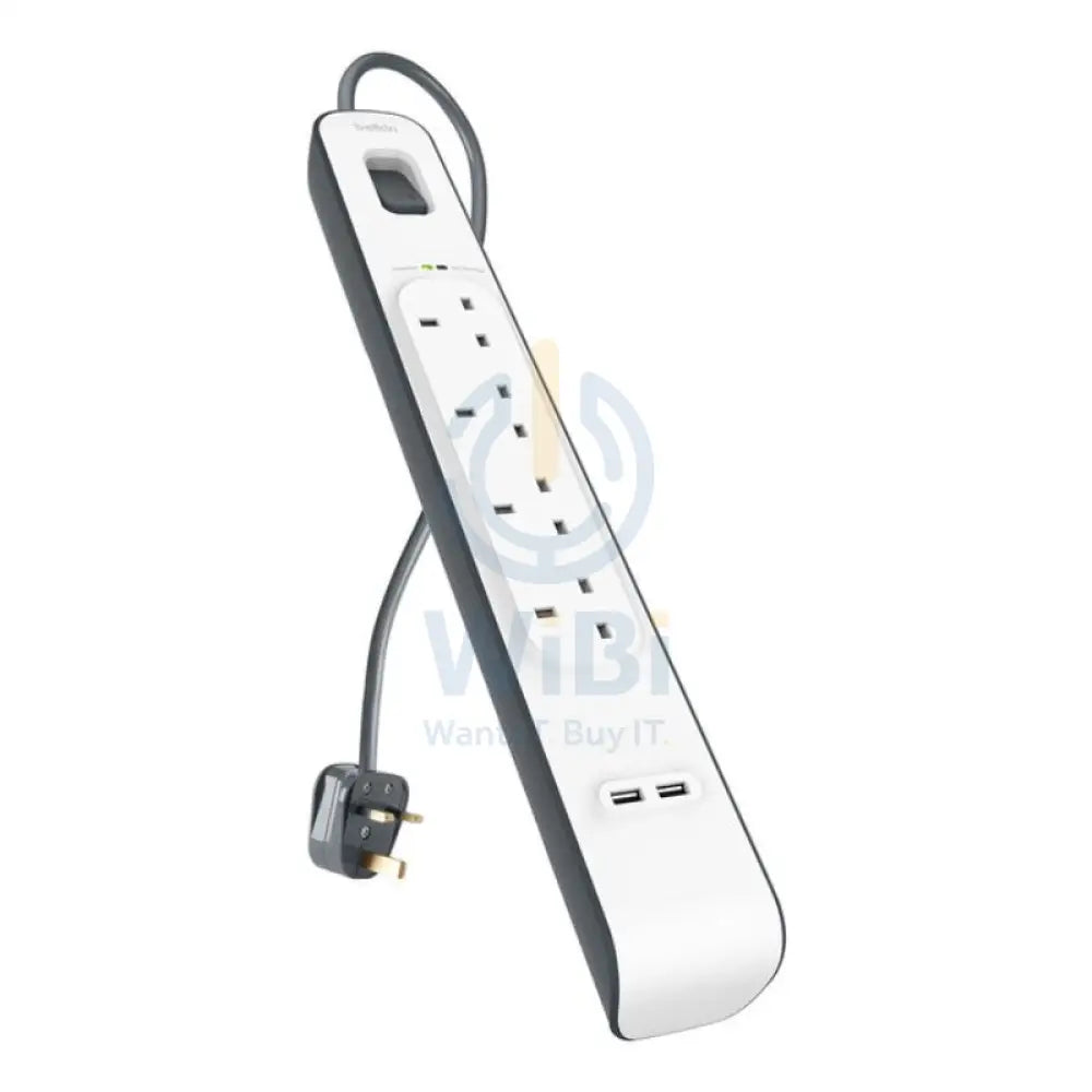 Belkin 4 Way Surge Protection Strip - 2M With 2 X 2.4Amp Usb Charging Power Extension - White Accessories > Power >
