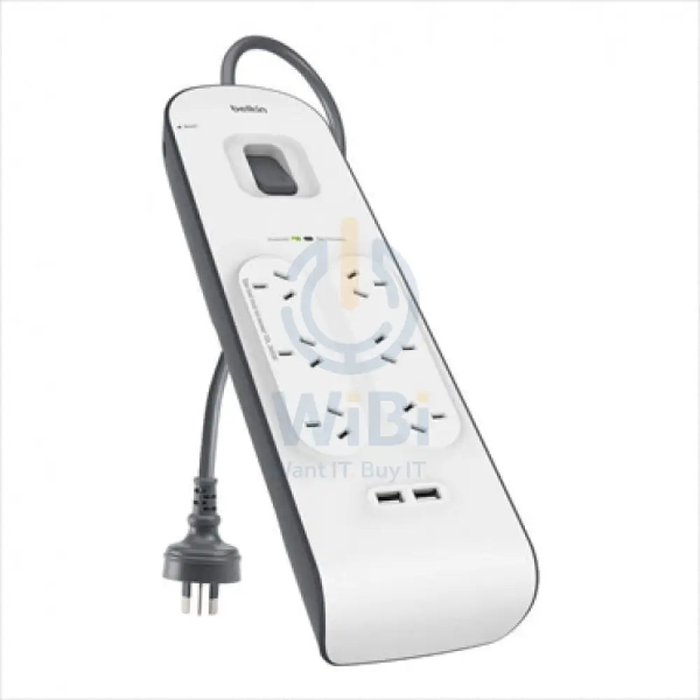 Belkin 6 Way Surge Protection Strip - 2M With 2 X 2.4Amp Usb Charging Power Extension - White Accessories > Power >