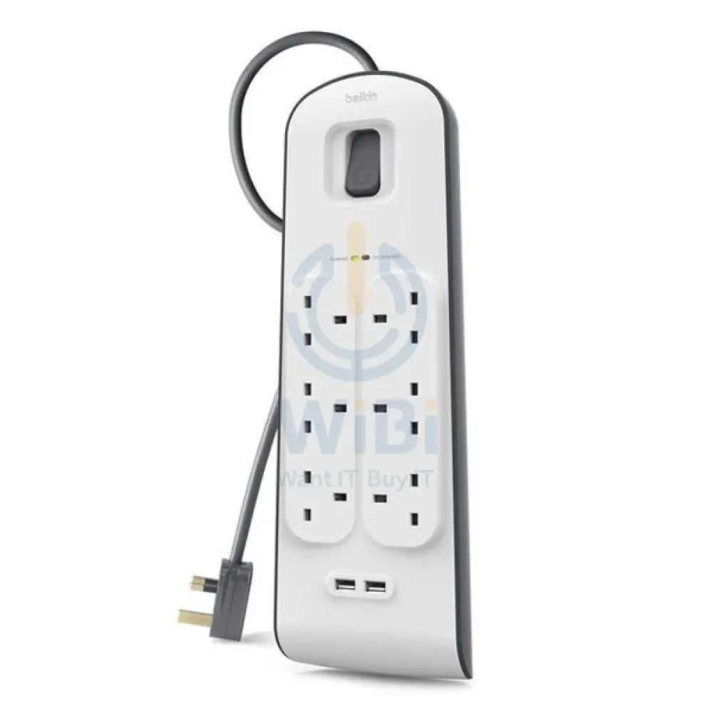 Belkin 6 Way Surge Protection Strip - 2M With 2 X 2.4Amp Usb Charging Power Extension - White Accessories > Power >